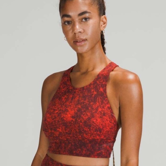 lululemon athletica Other - Lululemon Wunder Train Longline Bra C/D Cup Denim Wash Print Autumn Red Black